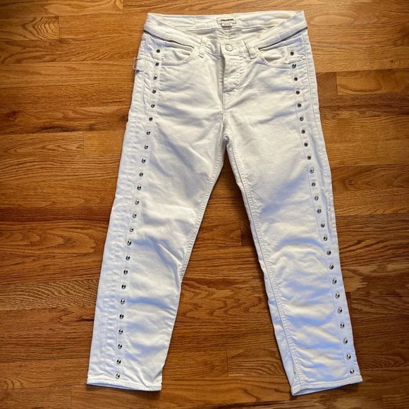 EUC‎ Zadig & Voltaire Stud Jeans Women 26 White Elios Spikes Boyfriend Crop - Picture 1 of 7